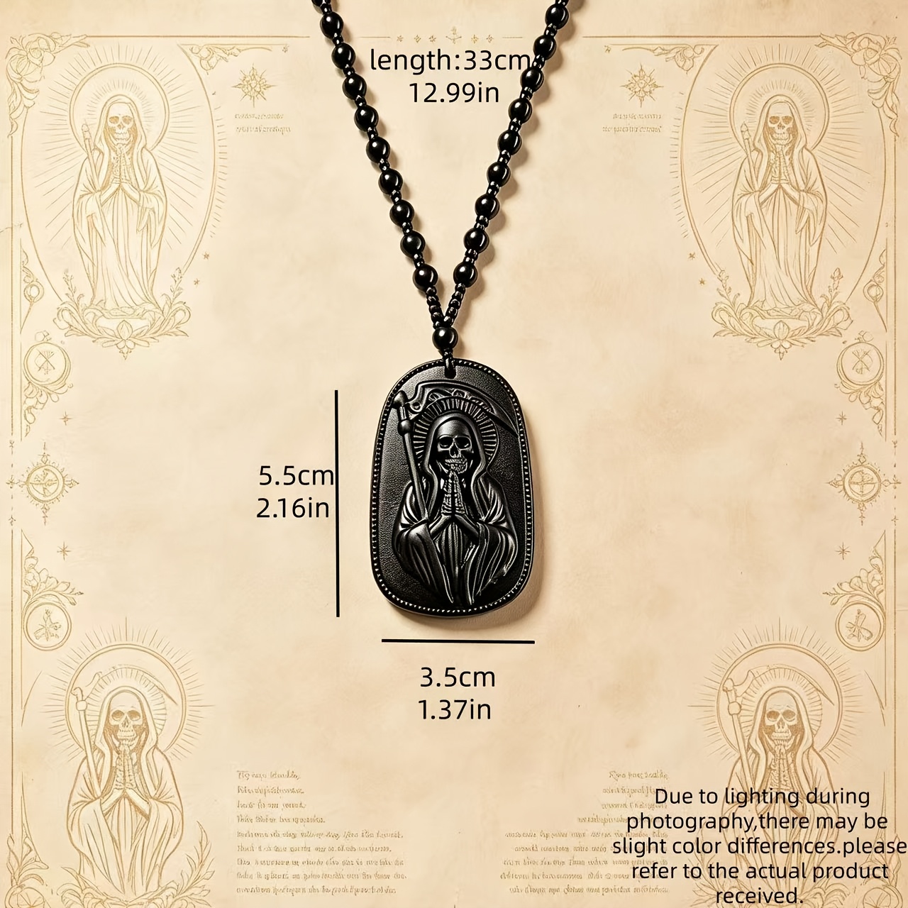2pc Vintage Black Bead Pendant Necklace Set, Fashionable